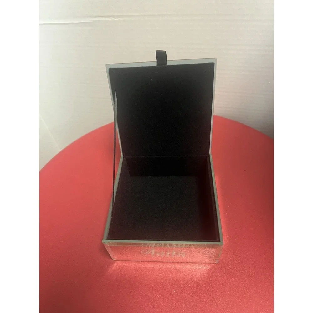 Personalized Mirrored Tinket Box With flower Design. Velvet Inside ANITA 5 Inch